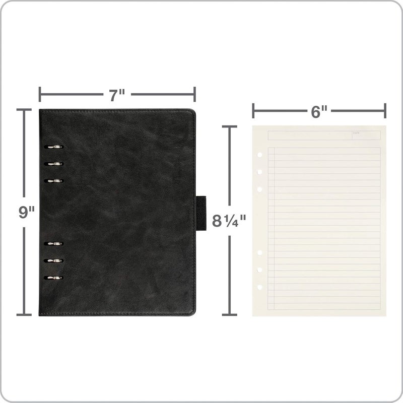 Oxford 6-Ring Professional Notebook, 7 X 9 Inch, Refillable Notebook, Ivory Paper, 100 Sheets, Black Faux Leather Cover (90004) - Image 4