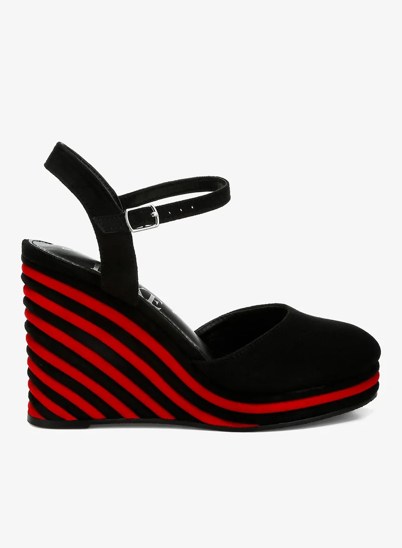London Rag Dual Tone Wedge Sandals in Black