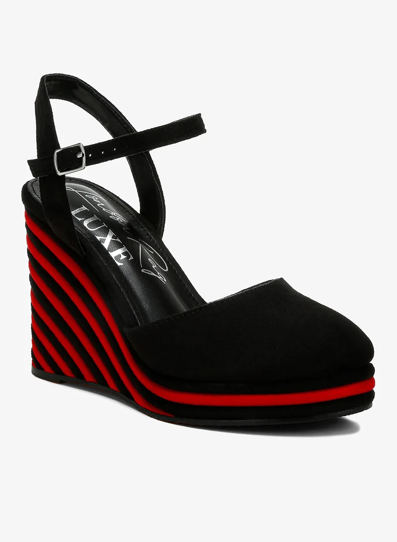 London Rag Dual Tone Wedge Sandals in Black