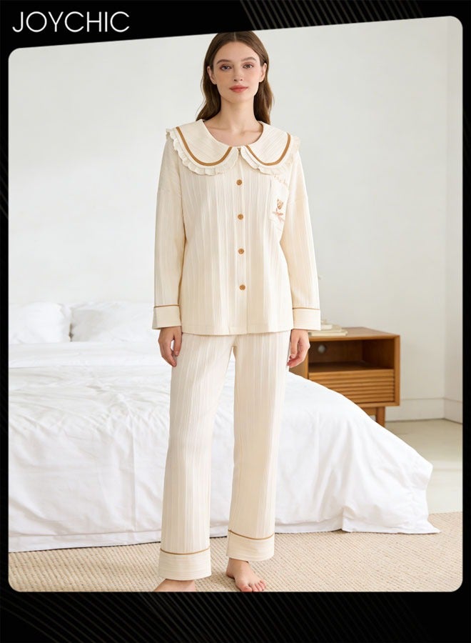 جوي شيك طقم بيجاما مخططة مكون من قطعتين بيج - Image 1