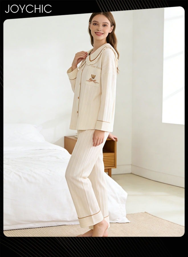 جوي شيك طقم بيجاما مخططة مكون من قطعتين بيج - Image 2