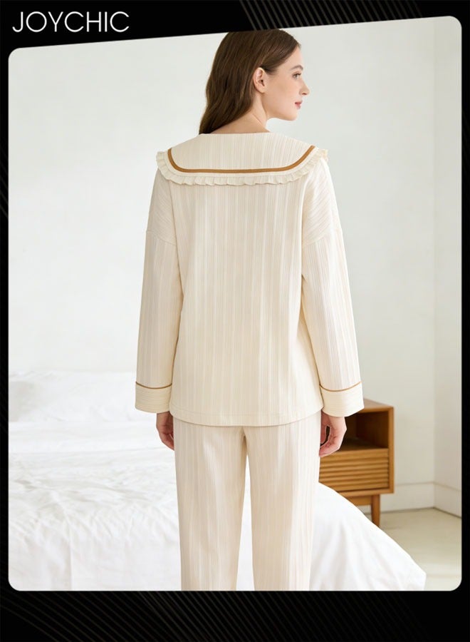 جوي شيك طقم بيجاما مخططة مكون من قطعتين بيج - Image 3