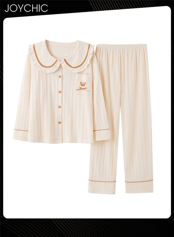 جوي شيك طقم بيجاما مخططة مكون من قطعتين بيج - Image 4