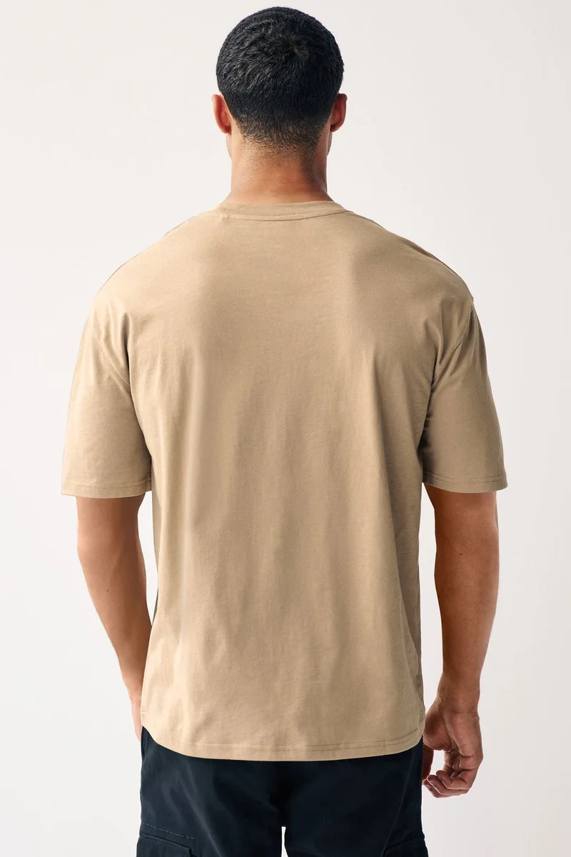 Urbano Fashion  Urbano Fashion Men's Ginger Brown Solid Round Neck Oversized Half Sleeve Cotton T-Shirt  | Best Price UAE