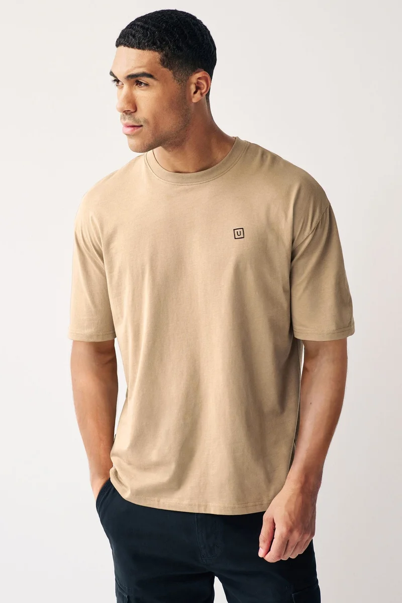 Urbano Fashion Men's Ginger Brown Solid Round Neck Oversized Half Sleeve Cotton T-Shirt