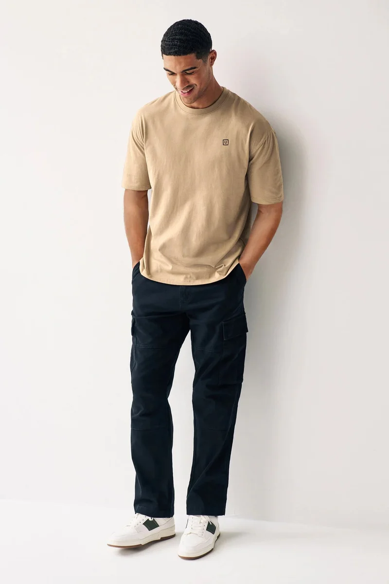 Urbano Fashion  Urbano Fashion Men's Ginger Brown Solid Round Neck Oversized Half Sleeve Cotton T-Shirt  | Best Price UAE
