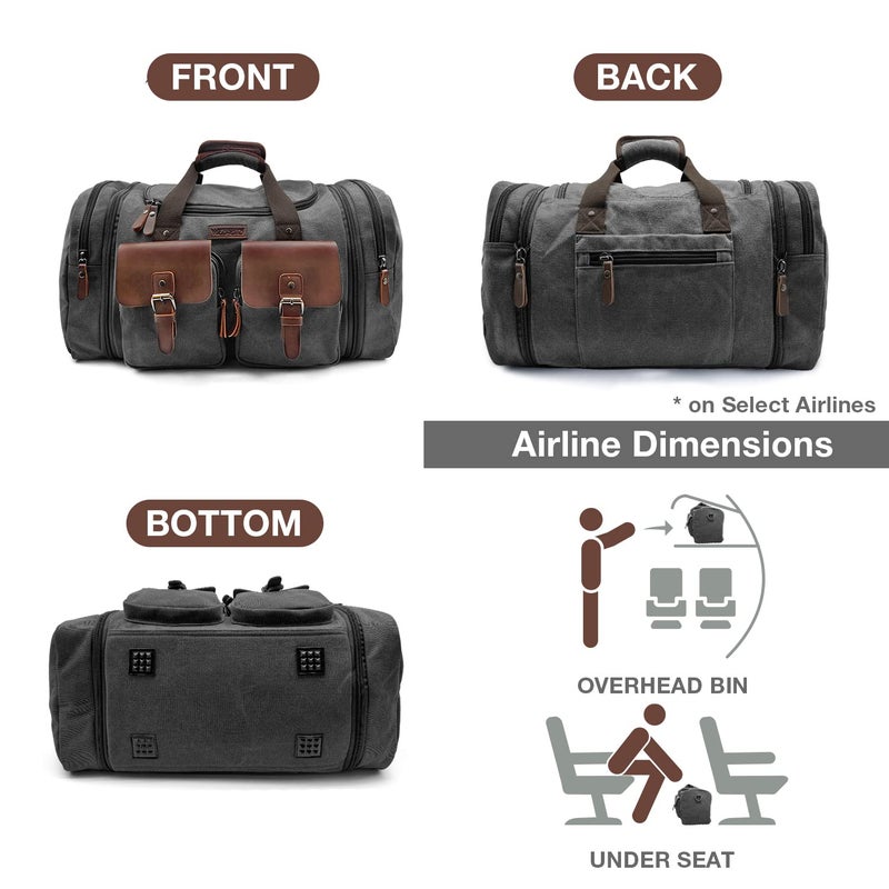 Wildroad 50L Travel Duffel Bag, Expandable Canvas Genuine Leather Duffle Bag Upgraded Overnight Weekender Carry on Bag - Image 5