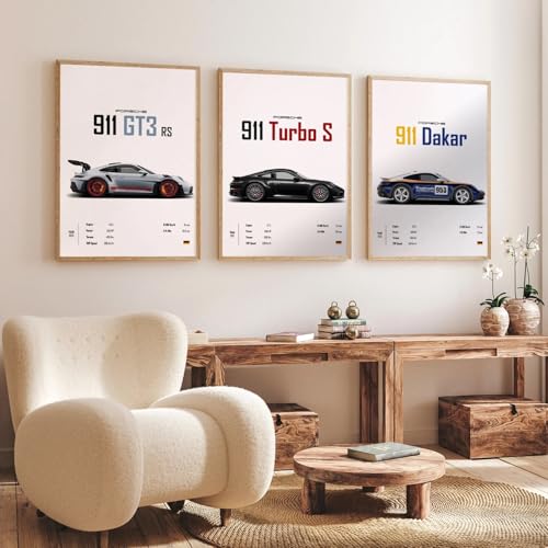 Gamya Engineered Wood Big Porsche Cars Framed Posters For Wall Decoration, Bedroom, Living Room, Gift Item For Boys | Set of 3 (13x19 Inches) (911 Trio) - Image 1