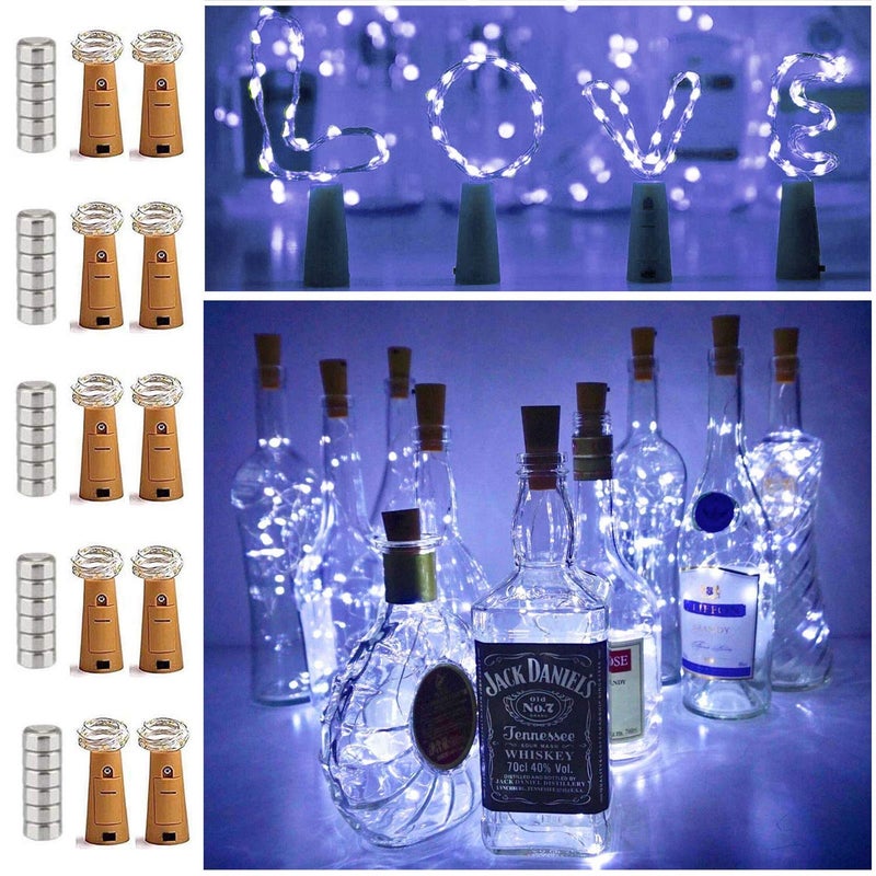 10 Pack 20 LED Wine Bottle Cork Lights Mini Fairy String Lights Copper Wire Battery Operated Starry Lights for DIY Festival Wedding Party Indoor Outdoor Decoration Cool White