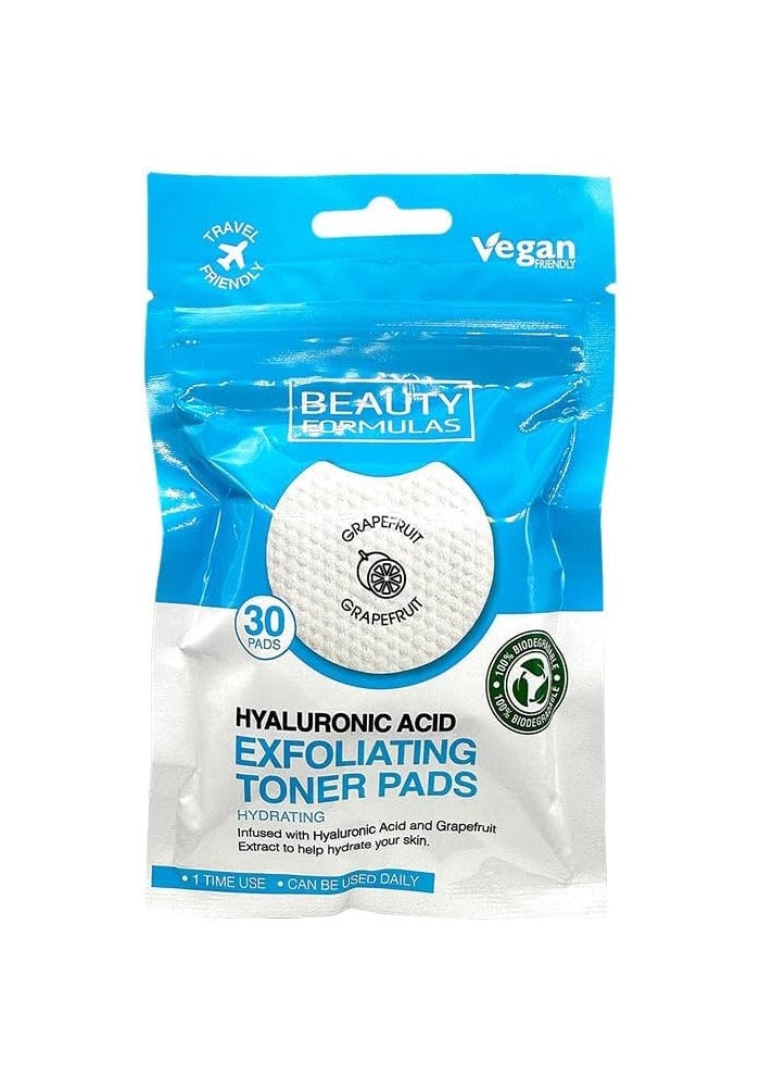 Beauty Formulas Hyaluronic Acid Exfoliating Toner Pads - 30 Pads with Grapefruit Extract