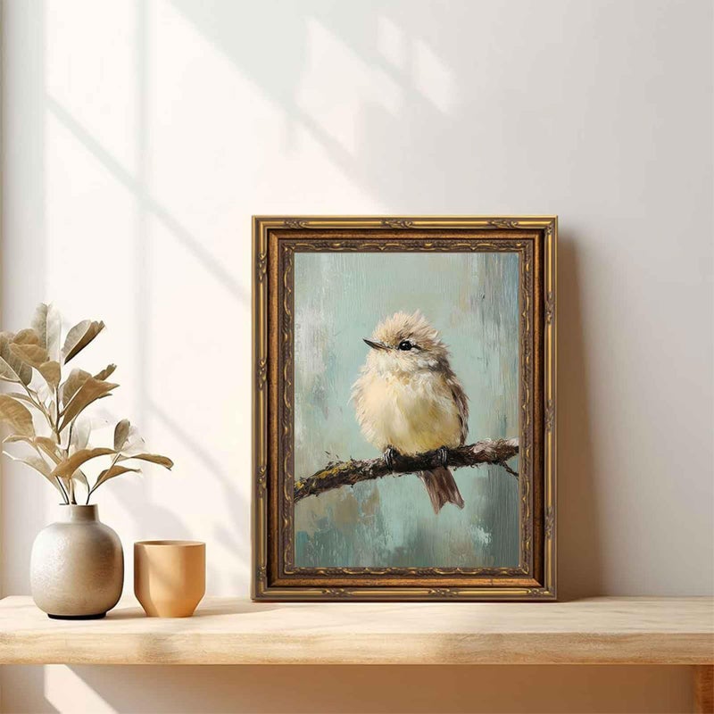 styfasin Gold Framed Bird Canvas Wall Art Vintage Bird Beige Sparrow painting Decor Pictures Sparrow on Branch Bedroom Living Posters Prints for Corridor Classroom Bedroom Kitchen Room Decoration - Image 4