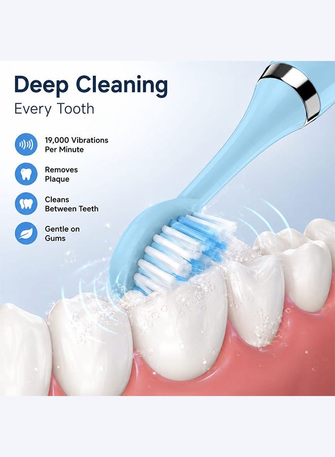 MARGOUN Electric Toothbrush Sonic Rechargeable Portable Travel Toothbrush Battery Operated with 2x Replacement Brush Heads Blue - Image 3