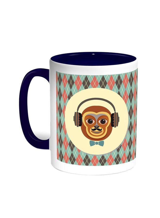 RKN Cartoon Drawings - Monkey Printed Coffee Mug Blue/White 11ounce - Image 1