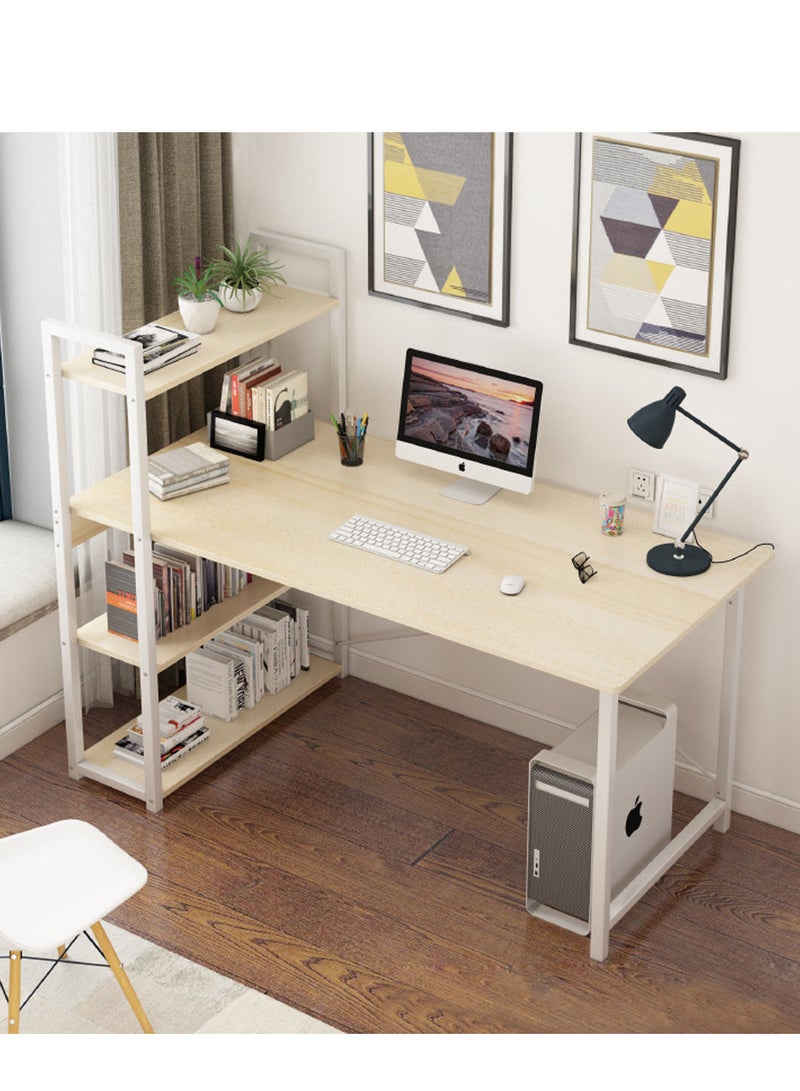 ZUIHAO Computer Desk with 4-Tiers Shelves Writing Desk Storage Shelves with Bookshelf for Home Office Workstation Industrial Style  - Image 1