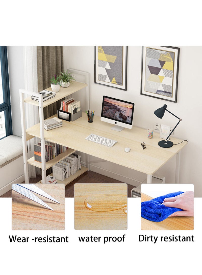 ZUIHAO Computer Desk with 4-Tiers Shelves Writing Desk Storage Shelves with Bookshelf for Home Office Workstation Industrial Style  - Image 3