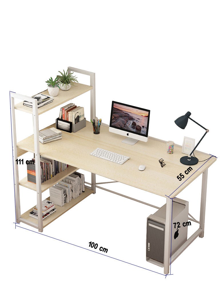 ZUIHAO Computer Desk with 4-Tiers Shelves Writing Desk Storage Shelves with Bookshelf for Home Office Workstation Industrial Style  - Image 4