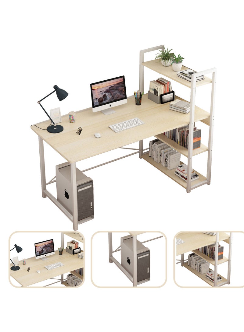 ZUIHAO Computer Desk with 4-Tiers Shelves Writing Desk Storage Shelves with Bookshelf for Home Office Workstation Industrial Style  - Image 2