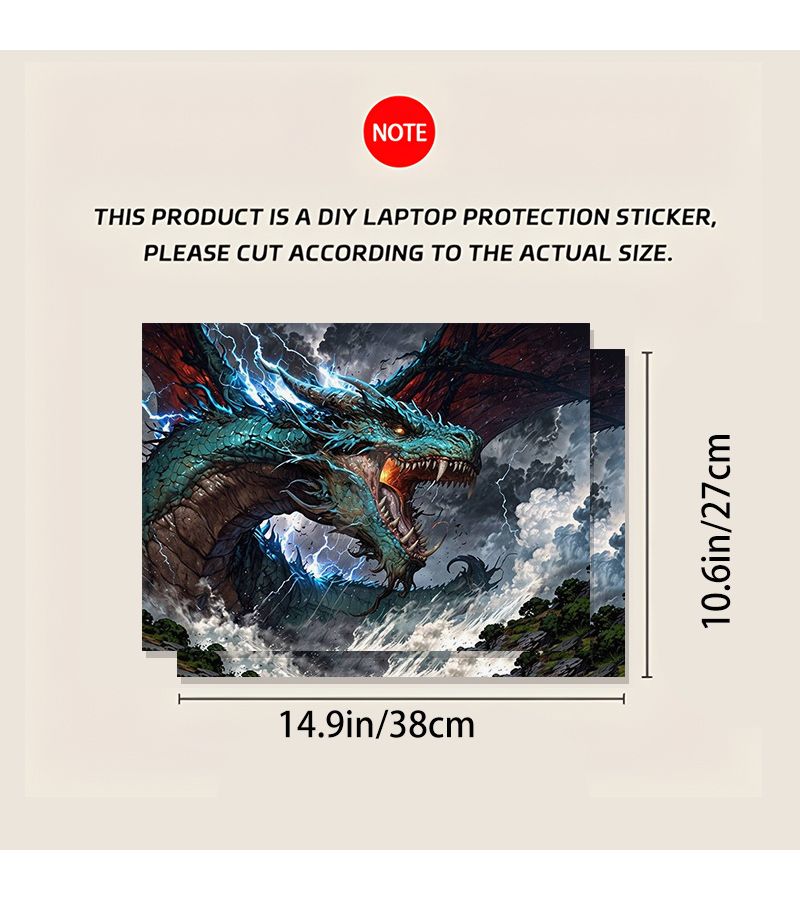 2pcs Dragon Pattern Laptop Protective Cover Anti Scratch Self Adhesive Long Lasting Easy To Install And Remove Universal Non Reusable Sticker For Laptops Decals - Image 5