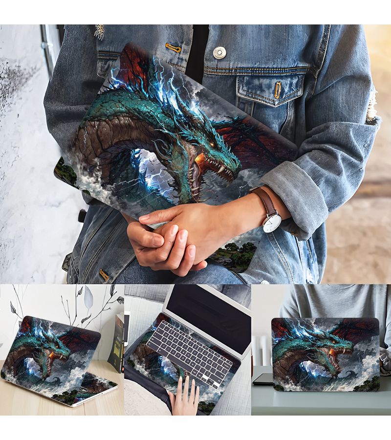 2pcs Dragon Pattern Laptop Protective Cover Anti Scratch Self Adhesive Long Lasting Easy To Install And Remove Universal Non Reusable Sticker For Laptops Decals - Image 3