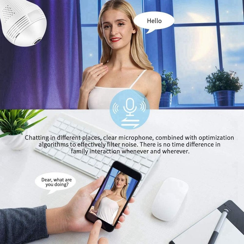 klarako 960P 1.3MP HD WiFi Light Bulb Camera, 360° Panoramic DVR Camera Bulb Light Remote Monitoring Smart Security Cam for Home Security System, Motion Detection and Two Way Talking - Image 2