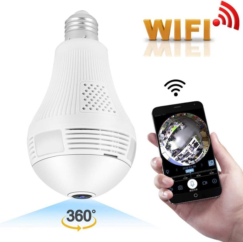 klarako 960P 1.3MP HD WiFi Light Bulb Camera, 360° Panoramic DVR Camera Bulb Light Remote Monitoring Smart Security Cam for Home Security System, Motion Detection and Two Way Talking - Image 1