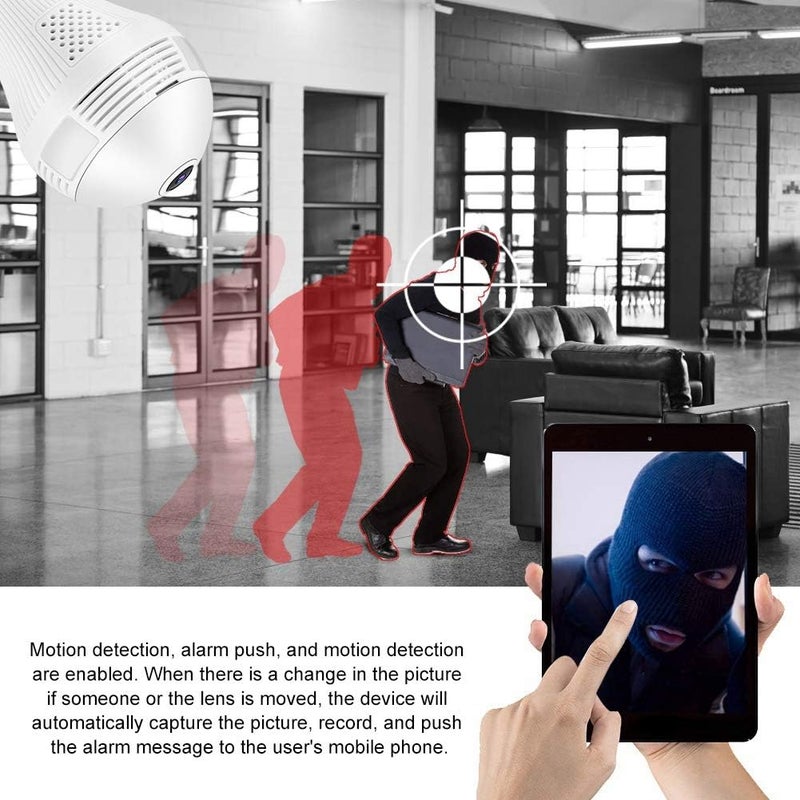 klarako 960P 1.3MP HD WiFi Light Bulb Camera, 360° Panoramic DVR Camera Bulb Light Remote Monitoring Smart Security Cam for Home Security System, Motion Detection and Two Way Talking - Image 3