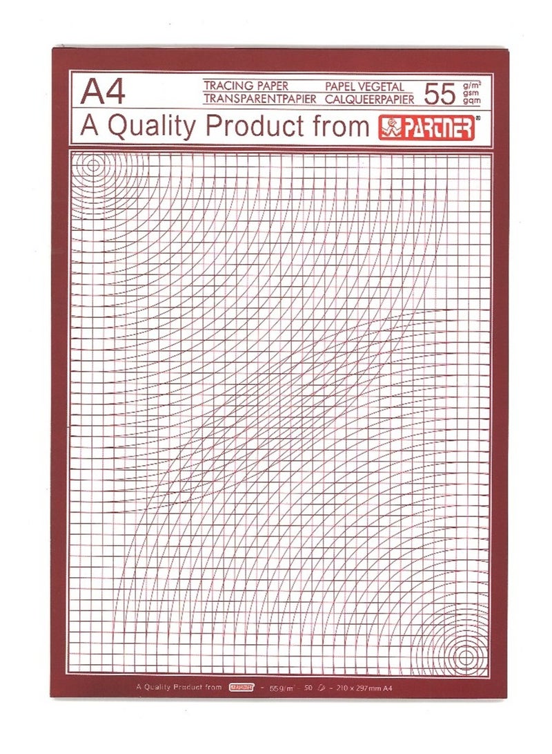 PARTNER 50-Sheet A4 Size Tracing Pad 55gsm Thickness  - Image 1