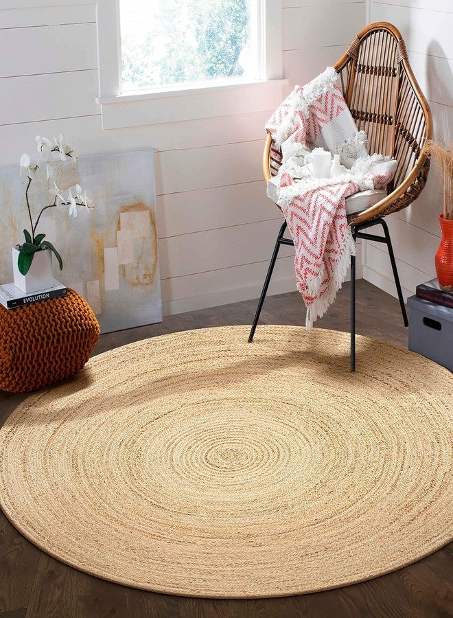 KEMA Jute Area Rug 3ft Round Natual Braided Dot Handwoven Rug Rustic Vintage Reversible Boho Area Rugs for Farmhouse, Living Room, Bedroom, Patio, Kitchen - Image 2
