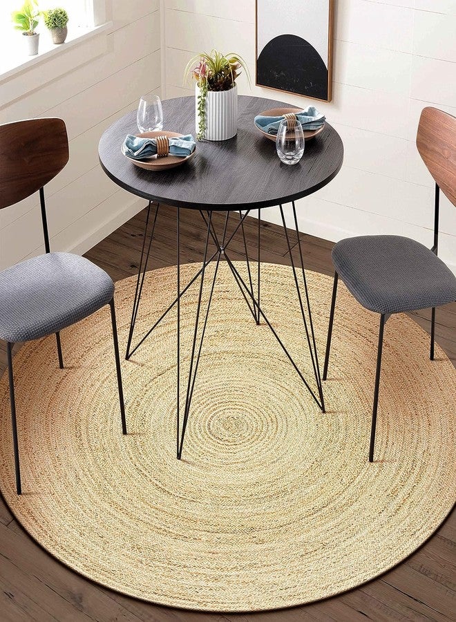 KEMA Jute Area Rug 3ft Round Natual Braided Dot Handwoven Rug Rustic Vintage Reversible Boho Area Rugs for Farmhouse, Living Room, Bedroom, Patio, Kitchen - Image 4