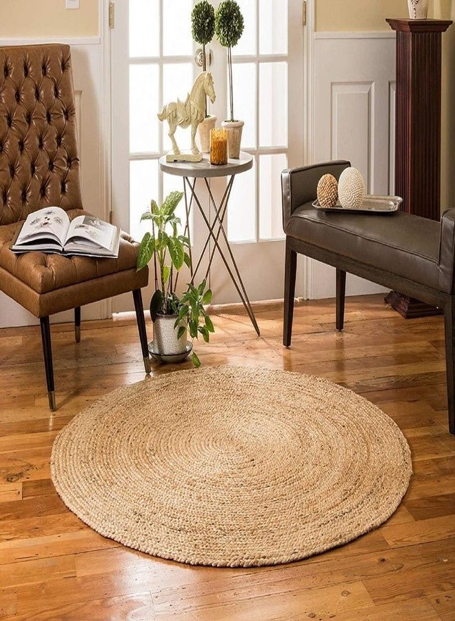 KEMA Jute Area Rug 3ft Round Natual Braided Dot Handwoven Rug Rustic Vintage Reversible Boho Area Rugs for Farmhouse, Living Room, Bedroom, Patio, Kitchen - Image 5