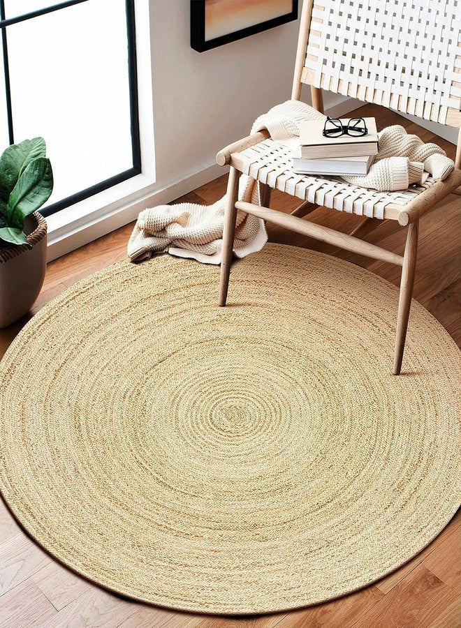 KEMA Jute Area Rug 3ft Round Natual Braided Dot Handwoven Rug Rustic Vintage Reversible Boho Area Rugs for Farmhouse, Living Room, Bedroom, Patio, Kitchen - Image 3