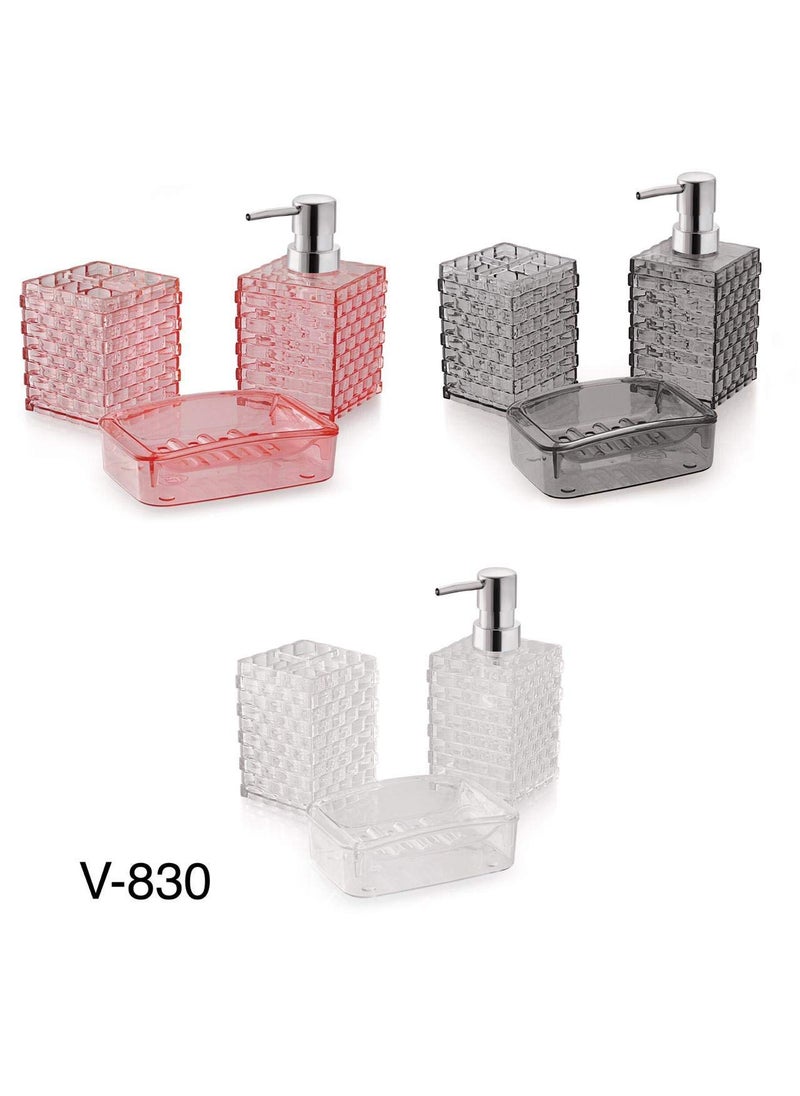 E Shopping E SHOPPING Acrylic Cuboid Shaped Bathroom set-3pc. Liquid Soap Dispenser, Brush & Toothpaste Holder, Soap Dish Holder Set. Ideal for Room, Bathroom, Luxury Hotel Bathroom  - Image 3
