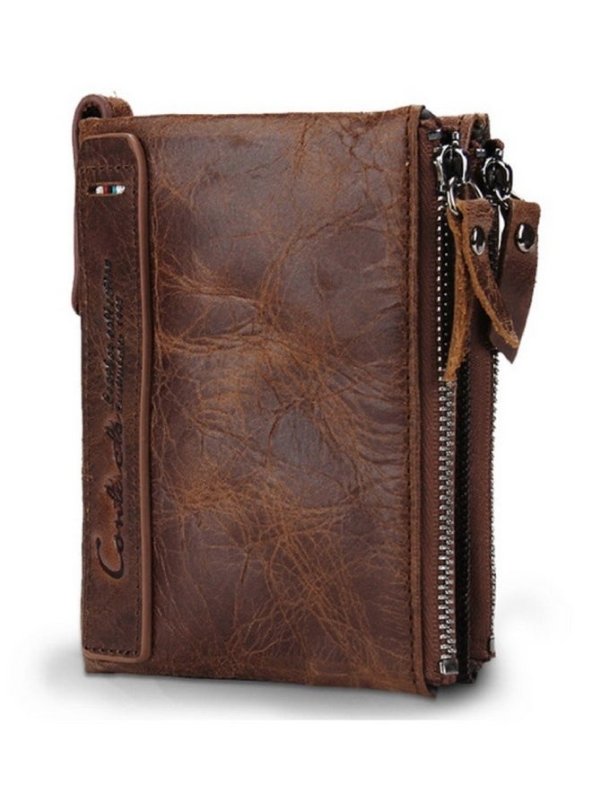 CONTACTS Contacts Men's Genuine Leather Wallet | RFID Blocking Wallet for Men | Bifold Zip Wallet| 7 Card Slots, 1 ID Window (Brown)  - Image 1