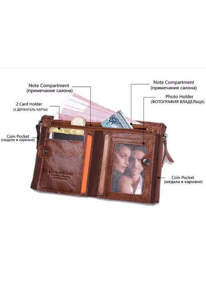 CONTACTS Contacts Men's Genuine Leather Wallet | RFID Blocking Wallet for Men | Bifold Zip Wallet| 7 Card Slots, 1 ID Window (Brown)  - Image 2