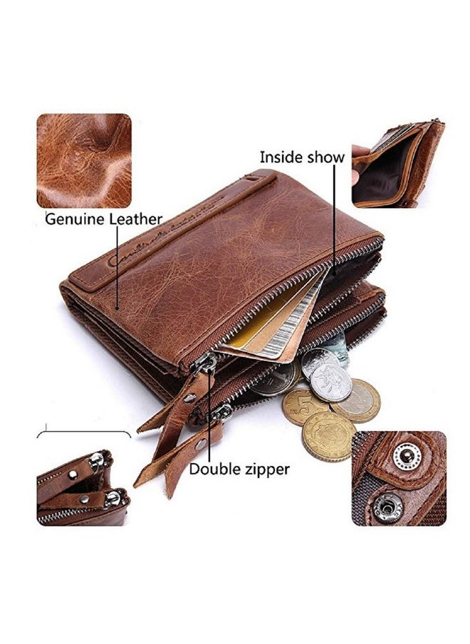 CONTACTS Contacts Men's Genuine Leather Wallet | RFID Blocking Wallet for Men | Bifold Zip Wallet| 7 Card Slots, 1 ID Window (Brown)  - Image 3