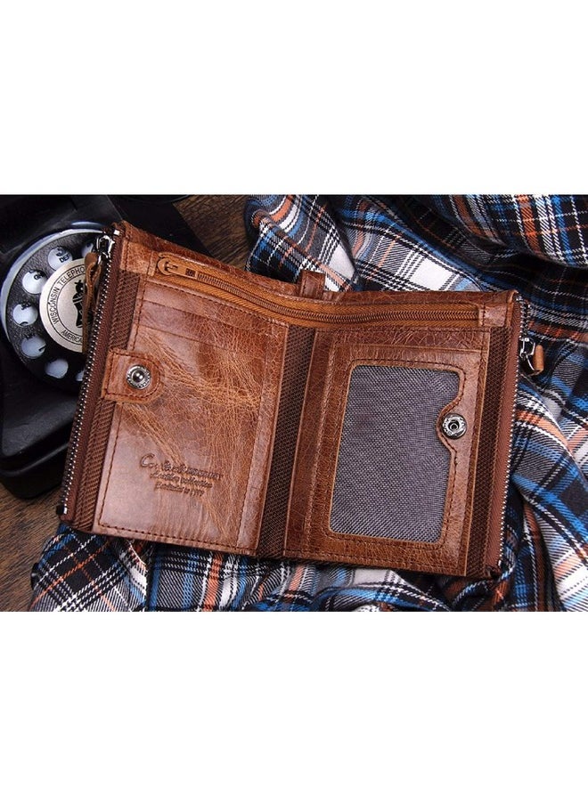 CONTACTS Contacts Men's Genuine Leather Wallet | RFID Blocking Wallet for Men | Bifold Zip Wallet| 7 Card Slots, 1 ID Window (Brown)  - Image 4