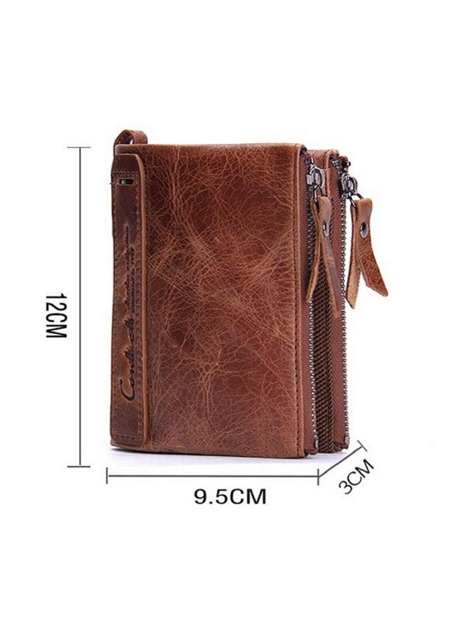 CONTACTS Contacts Men's Genuine Leather Wallet | RFID Blocking Wallet for Men | Bifold Zip Wallet| 7 Card Slots, 1 ID Window (Brown)  - Image 5