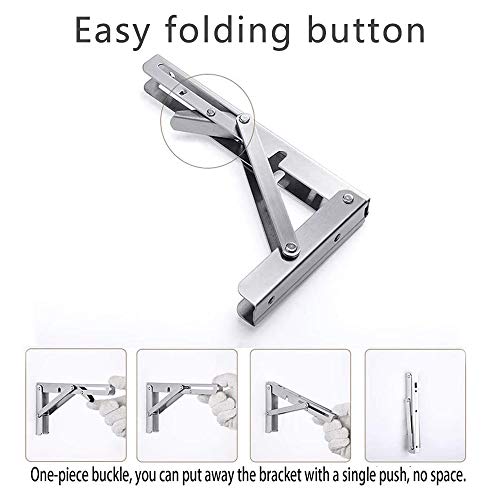 ANDICEQY Folding Shelf Brackets, Max Load 300 lb, Heavy Duty Stainless Steel Collapsible Wall Mounted Shelf Brackets for Table, Space Saving DIY Bracket, Pack of 2 (2, Foldable 12") - Image 5