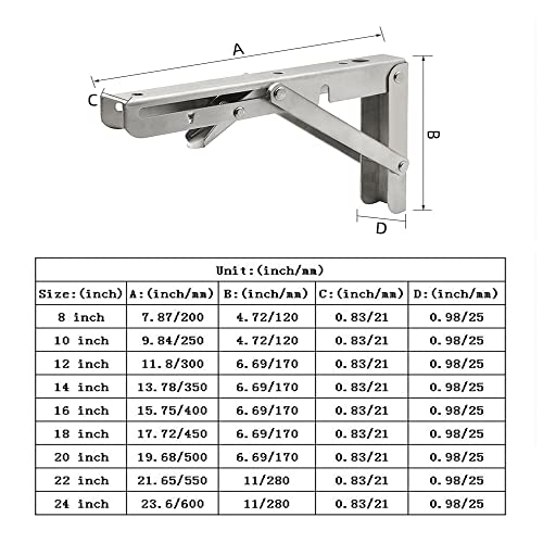 ANDICEQY Folding Shelf Brackets, Max Load 300 lb, Heavy Duty Stainless Steel Collapsible Wall Mounted Shelf Brackets for Table, Space Saving DIY Bracket, Pack of 2 (2, Foldable 12") - Image 3