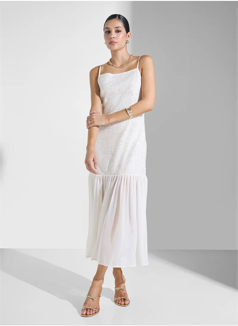جينجر Strappy Sequins Drop Waist Dress