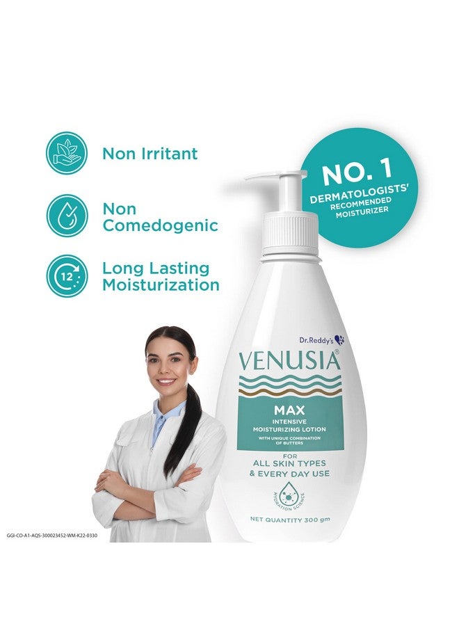 VENUSIA Max Moisturiser Lotion For Everyday Use for Dry Skin, Contains Shea, Mango, Aloe & Cocoa Butter, Paraben Free & Non irritant formula, Dermat Recommended, 300 g x Pack of 8 - Image 3
