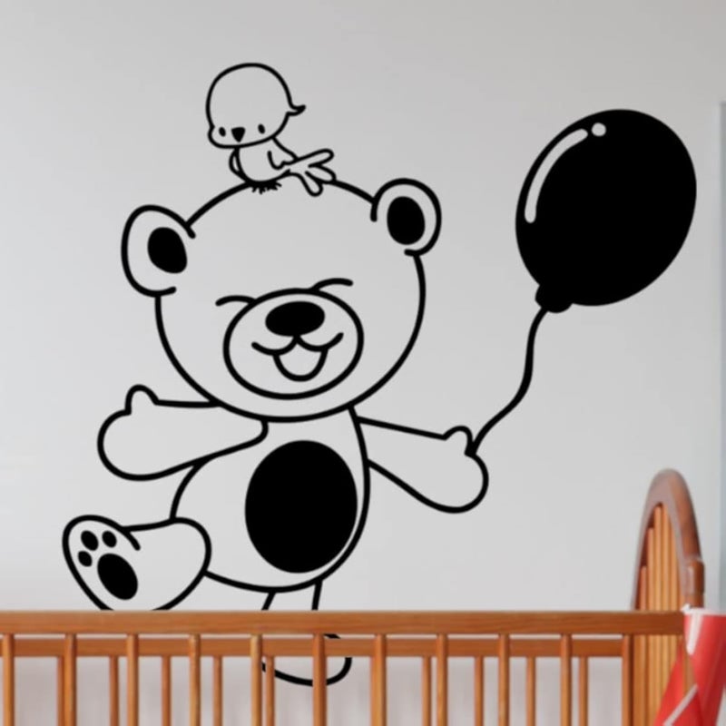Decorative wall sticker - bear with a ball (60x60cm, black)