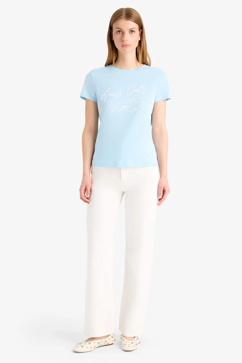 ديفاكتو Regular Fit Crew Neck Printed Short Sleeve T-Shirt