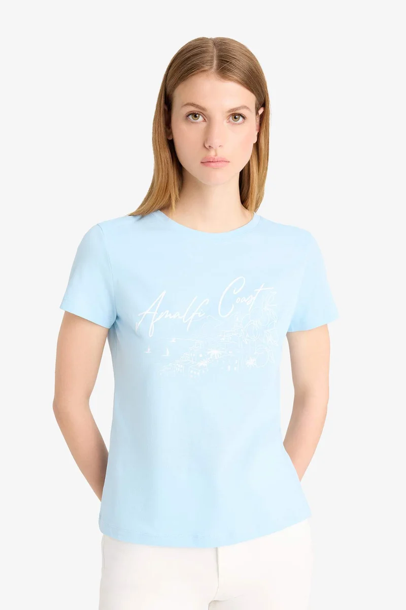 ديفاكتو Regular Fit Crew Neck Printed Short Sleeve T-Shirt