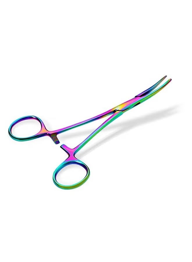 Hemostat Curved Piercing Pliers Multi Color Rainbow Forceps,Fishing Tweezer Hemostats, 5.5" Stainless Steel Straight and Curved Pliers, Pet Ear Hair Clipper - Image 1