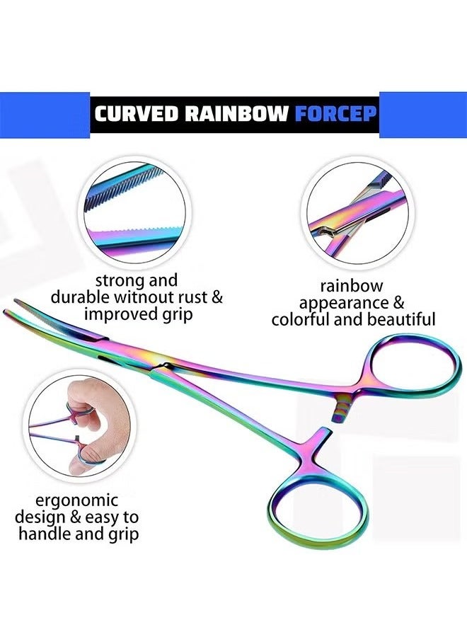 Hemostat Curved Piercing Pliers Multi Color Rainbow Forceps,Fishing Tweezer Hemostats, 5.5" Stainless Steel Straight and Curved Pliers, Pet Ear Hair Clipper - Image 2
