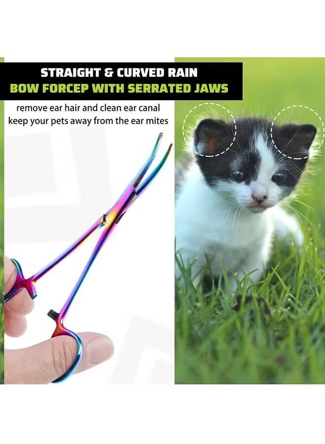 Hemostat Curved Piercing Pliers Multi Color Rainbow Forceps,Fishing Tweezer Hemostats, 5.5" Stainless Steel Straight and Curved Pliers, Pet Ear Hair Clipper - Image 3