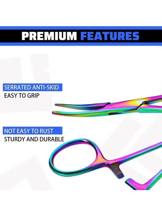 Hemostat Curved Piercing Pliers Multi Color Rainbow Forceps,Fishing Tweezer Hemostats, 5.5" Stainless Steel Straight and Curved Pliers, Pet Ear Hair Clipper - Image 4
