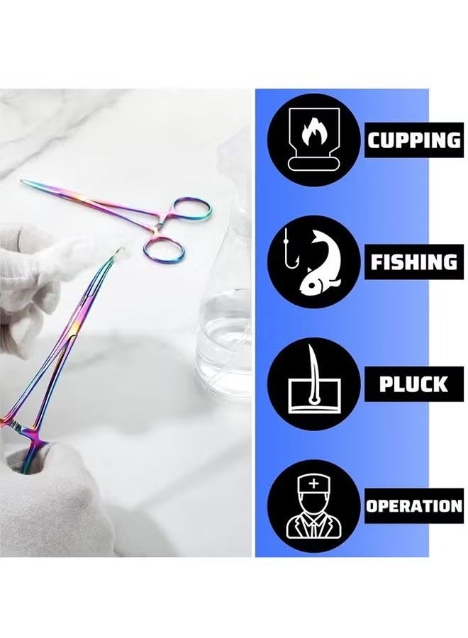 Hemostat Curved Piercing Pliers Multi Color Rainbow Forceps,Fishing Tweezer Hemostats, 5.5" Stainless Steel Straight and Curved Pliers, Pet Ear Hair Clipper - Image 5