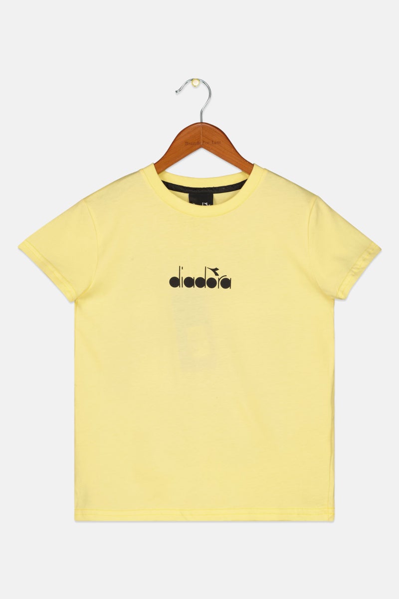 DIADORA Kids Girl Crew Neck Short Sleeve Brand Logo Tee, Yellow - Image 1